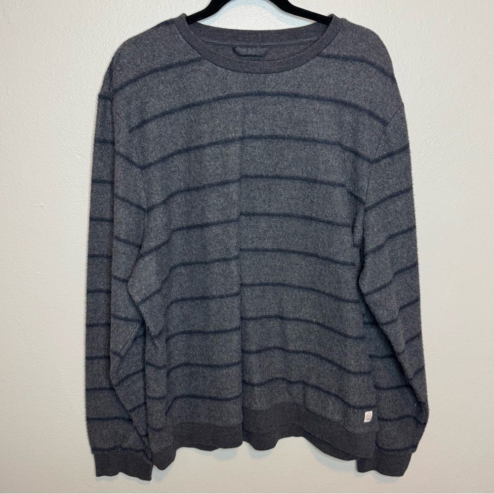 Marine Layer Cloud 9 Fleece Out Crewneck Navy Blue Gray Striped